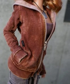 D2 Hooded Zip Cardigan (Rusty Brown)