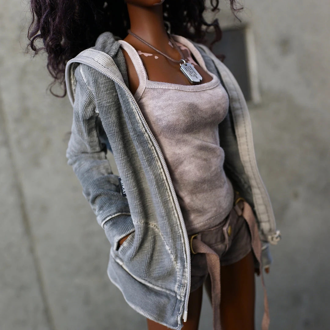 D2 Hooded Zip Cardigan (Ash Gray)